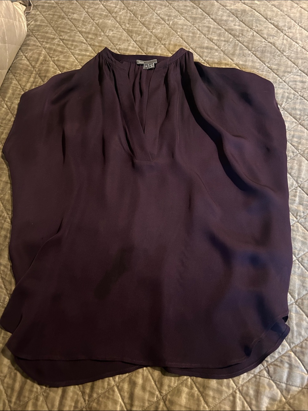 Vince Deep Plum Split-Neck Blouse